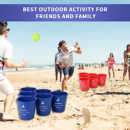 Aivalas Yard Pong Outdoor Games, Giant Yard Games Set with 12 Buckets and Balls for Adults and Family, Toss Game Throwing Games for Beach, Camping, Lawn and Backyard - color: Blue/Red