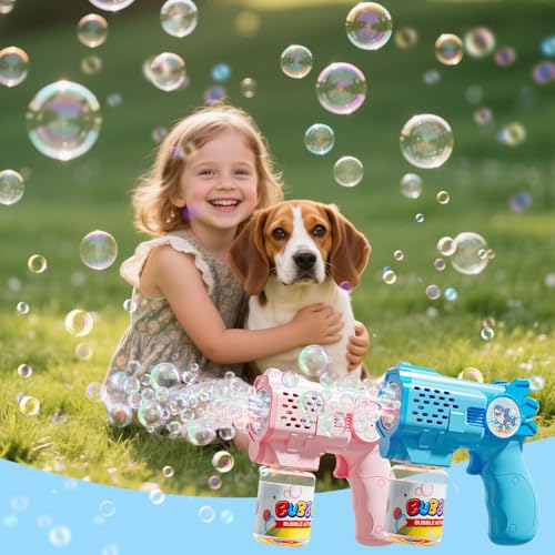 EagleStone Bubble Guns Machine for Toddlers, Automatic Light Up Bubble Blower with 4 Pre-Filled Bubble Solution, 10,000 Bubbles/Minute, Outdoor, Birthday, Easter, for Boys and Girls 3+ - color: Blue,light Pink