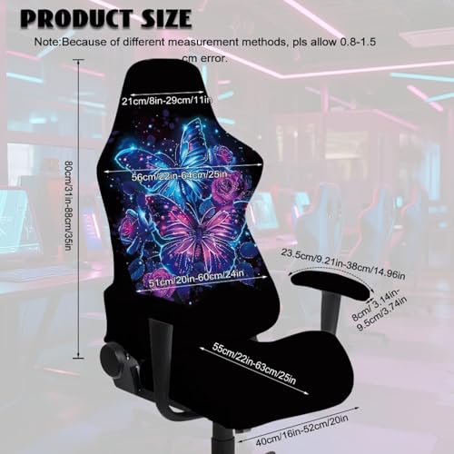 Suobstales Butterfly Rose Pattern Gaming Chair Covers with Armrest Covers, Elastic Computer Chair Slipcovers Stretchable Washable Gaming Chair Seat Cover - color: Butterfly Rose