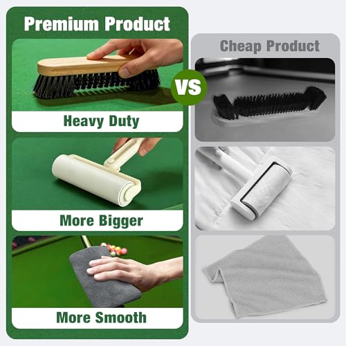Pool Table Brush Accessories 10 Set,Billiards Pool Table Brush Cleaning Kit with 2 Wooden Brushes, Pool Cue Stick Cleaning Cloth, Billiards Cue Head Protective Sheath, Sticky Lint Roller
