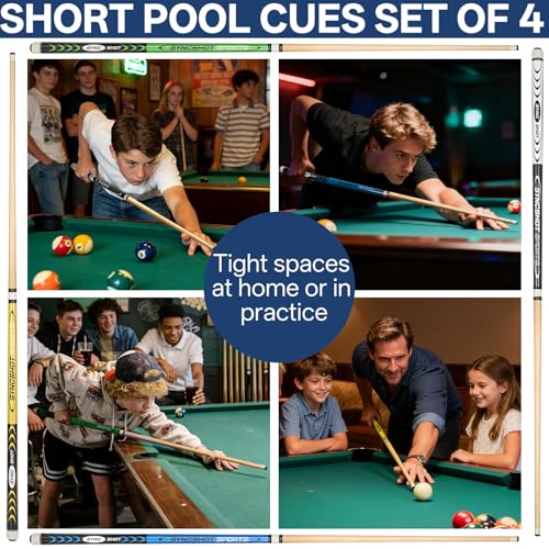 Pool Cues Set of 5/4/1, Pool Sticks for Adults 58 48 Inch 15 18 19 20 21oz Maple Wood Billiards Cue Sticks, for Professional Billiard Players Bars Home Hall Table Sport - color: 48inch 15oz Coloful-4-Cue-Set