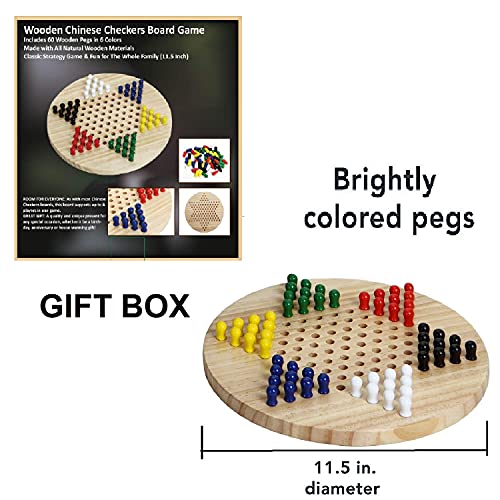 Win SPORTS Chinese Checkers Board - Classic Strategy Game & Fun for The Whole Family, Includes 60 Wooden Pegs in 6 Colors, Made with Natural Wood (11.5 Inch)