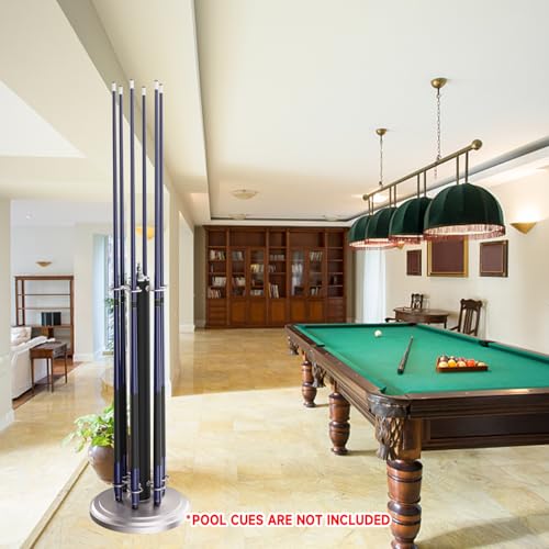 GSE Games & Sports Expert Stand-Style Metal Billiard Pool Cue Rack, Holds 6 Pool Cue Sticks (Several Colors Available) - color: Matte Black & Brushed Nickel