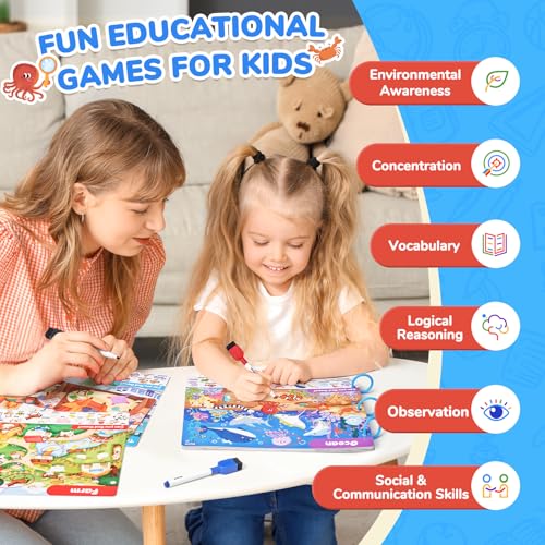 JoyCat Seek & Find Game Books - Preschool Learning Activity for Toddlers & Kids Ages 3-5, Travel Activities Toys for Road Trip Car Airplane, Busy Book, Birthday Gifts for Girls and Boys Ages 4-8 - style: 2. Seek & Find