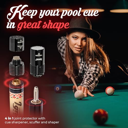 IgnatGames Professional Pool Cue Set – 58" 2-Piece Canadian Maple Stick with Low Deflection Shaft, Hard Case, Tip Maintenance Tool and Accessories - color: 18 oz. Red