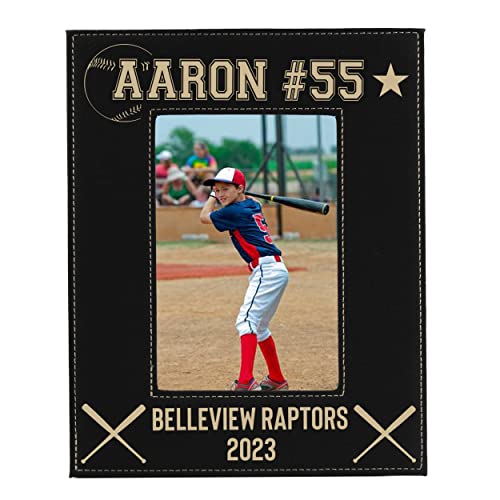My Personal Memories Custom Monogrammed Baseball Sports Picture Frame Gifts - Personalized 4x6, 5x7, 8x10 Photo Frames for Athletes, Coaches, Teams, Kids, Awards (Black with Gold) - color: Black with Gold