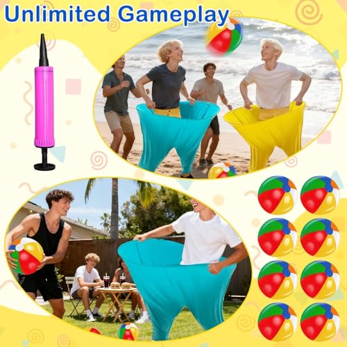 2PC Granny Pants Yard Game,Grandma Pants Family Party Outdoor Game,Equipped with Inflatable Balloons and Bicycle Pumps,Suitable for Outdoor Activities Such as Birthdays and Family Parties (Red+Blue)