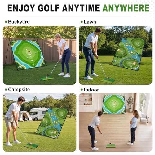 71"×71" Golf Chipping Game Outdoor Indoor, Double Sided Golf Chipping Practice Set with Hitting Mat, Golf Club, Sticky Ball,Scoreboard
