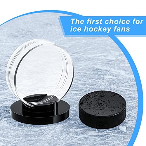 Taiyin Hockey Puck Display Case Acrylic Clear Puck Holder with Shell Base Hockey Display Stand Autographed Souvenir Memorabilia for Enthusiasts Collection - color: Clear, Black