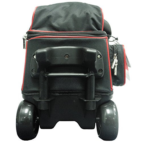 Pyramid Path Premium Deluxe 2 Ball Double Roller Bowling Bag With Large Separate Shoe Compartment (Up To US Mens Size 15) and Oversized Accessory Pocket, Retractable Locking Handle - Extends to 37" - color: 1-Red