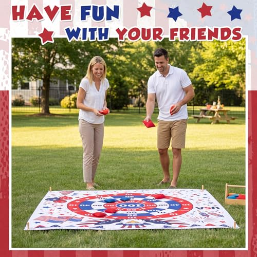 Arrowbash Giant 4th of July Bean Bag Toss Game 4.9ft Large 250 Anniversary Patriotic Cornhole Bags Set of 6, Red White and Blue American Toss Game for Lawn Yard Adults for Independence Veterans Gifts - style: 4th of July