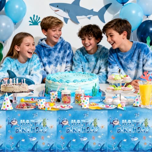 3 PCS Shark Tablecloth Party Supplies Shark Themed Birthday Party Decorations,54 x 108inch - color: Shark