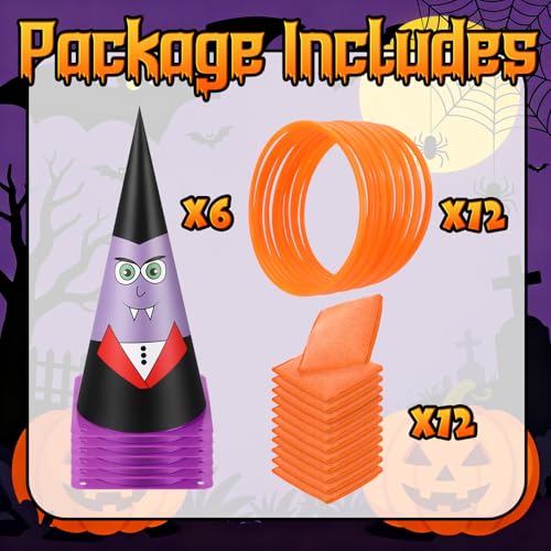 Soulchen 36 Pcs Carnival Games Set 3 in 1 Soft Plastic Cones Cornhole Bean Bags Ring Can Toss Carnival Games Combo for Adults Birthday Party Field Indoor Outdoor Supplies - style: Cute Little Ghost