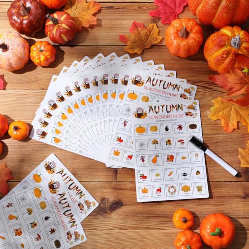 Hoolerry 30 Pcs Scavenger Hunt for Kids Road Trip Game Car Spring Summer Wedding Scavenger Hunt Cards Travel Activities Camping Games Outdoor Indoor Seek Activity for Kids Adults (Autumn) - style: Autumn