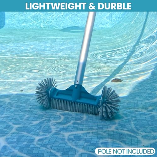 POOLWHALE 12.5” Pool Brush Head with Round Ends, Plastic Pool Brushes for Cleaning Above Ground Pool Walls, Stairs & Corners, Safe for Vinyl Liner(No Pole) - size: 12.5" Pool Brush