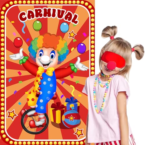 Hxezoc Circus Party Games, Pin The Noses on The Clown With 32 Pcs Nose Stickers, Large Carnival Clown Games Poster for Kids Birthday Party School Classroom Carnival Party Supplies