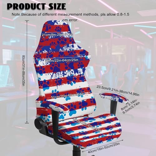 American Flag Paw Print Computer Chair Cover Universal Fit Office Armchair Covers Stretchable with 2Pcs Armrest Slipcover Spandex Rotating Gaming Chair Covers Protector with Long Zipper - color: American Flag Paw Print
