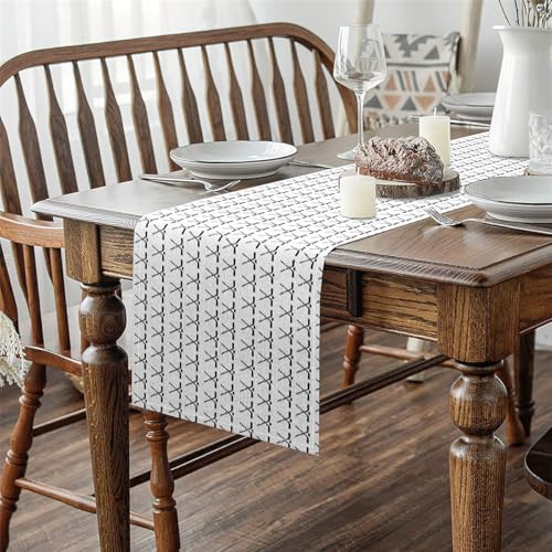 Erosebridal White Ice Hockey Table Runner 13x48, Hockey Ball Sports Table Runners for Kids Boys Girls, Racket Tabletop Decor for Dining Living Room Bedroom, Games Lacrosse Sticks Dresser Scarf - size: 13" X 108"