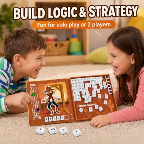 Magnetic Hangman Game for Kids Ages 4-10, Reusable Travel Word Game, Screen-Free Learning Toy for Road Trips, Airplane Activities and Car Rides - color: Hangman
