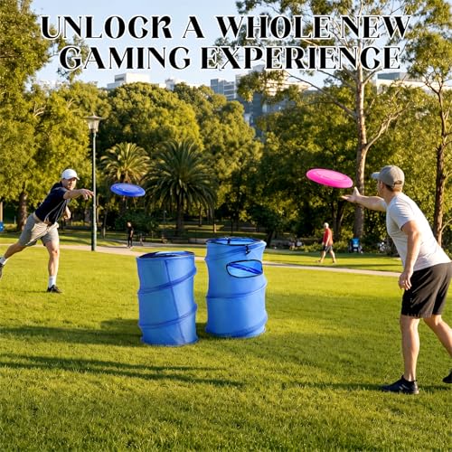2 Set Flying Disc Game Set Portable Disc Toss Game Includes 2 Discs Targets & 2 Flying Discs & 2 Height Adjustable Poles Lawn Outdoor Games for Backyard, Park, Beach for Family & Friends