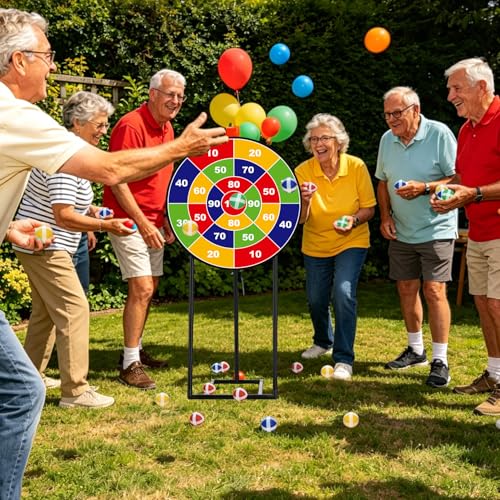 29" Large Dinosaur Dart Board for Kids, Kids Double-Sided Dart Board with Sticky Balls & Stand, Dinosaur Theme Indoor/Outdoor Carnival Party Games, Gifts for 3 4 5 6 7 8 9 10 11 12 Year Old Boys Girls
