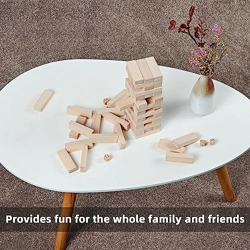 SpeedArmis Mini Tumble Tower, 54PCS Wooden Stacking Game for Teens - Pine Stack Timber Board Games with 4 Dice Set - Classic Xmas Gifts for Teens - size: Stack To Over 1.5FT