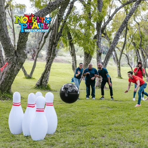 Novelty Place Inflatable Giant Bowling Game for Family - 14" Ball & 6 Oversized 22" Pins, Blow Up Yard Game Set for Backyard Camping Beach Indoor Playroom, Portable Easy Setup Party Activity