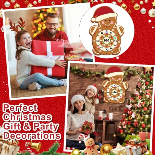 Gemscream 12 Pcs Christmas Game Christmas Dart Board Game Set with Large Gingerbread Man Dart Board Sticky Balls 20.87 × 29.53 inches for Merry Xmas Party Gift Decorations Family Games Indoor Outdoor
