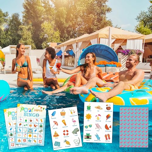 Pool Party Bingo Cards, Summer Bingo Games for 24 Players, Pool Party Games for Family Friends Large Group Activities, Pool Party Favors Supplies Decorations(21) - style: Pool