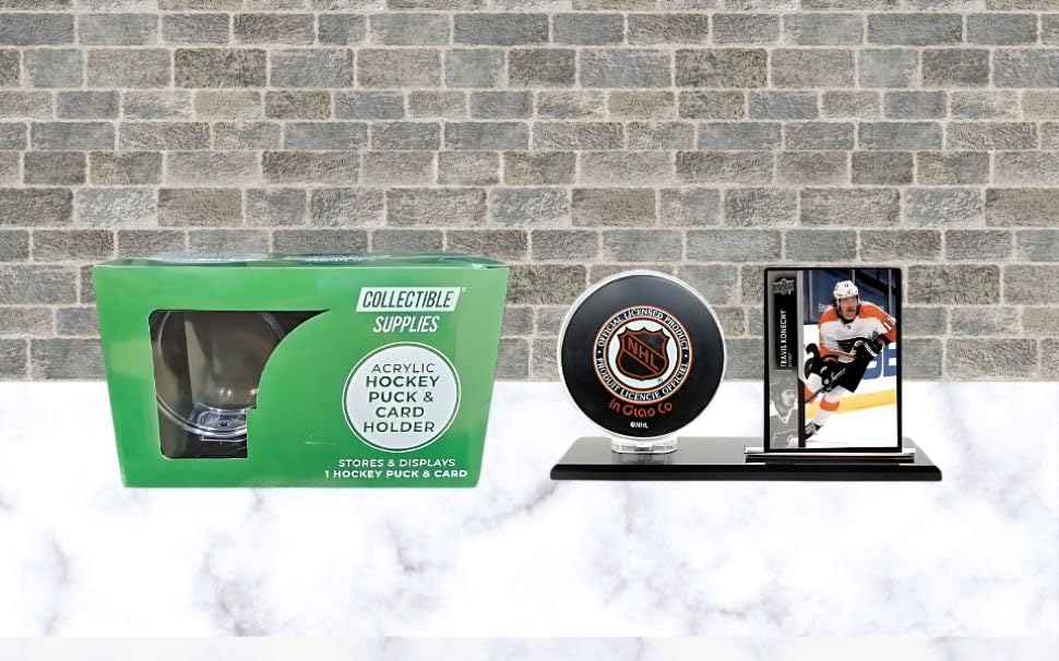 Acrylic Hockey Puck and Card Display Case | Acrylic Holder | Black Base and Clear Viewing Display Case | Protection & Elegant Design