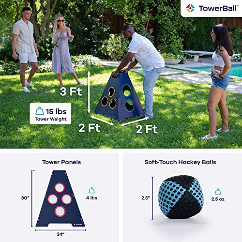 Caliber Games TowerBall Bundle - Backyard, Lawn, Beach & Tailgate Game - Great for All Ages & Group Sizes - Includes Collapsible Tower, 8 Balls (4 Green and 4 Blue), and a Premium Backpack