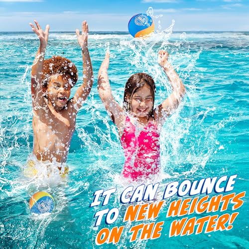 Billeeit 5Pcs Rainbow Water Skipping Balls Set for Pool Play | Floating TPR Bouncing Ball for Kids 3+ and Adults Beach, Lake, River, Ocean Play w/5 Round Balls and Mesh Bag