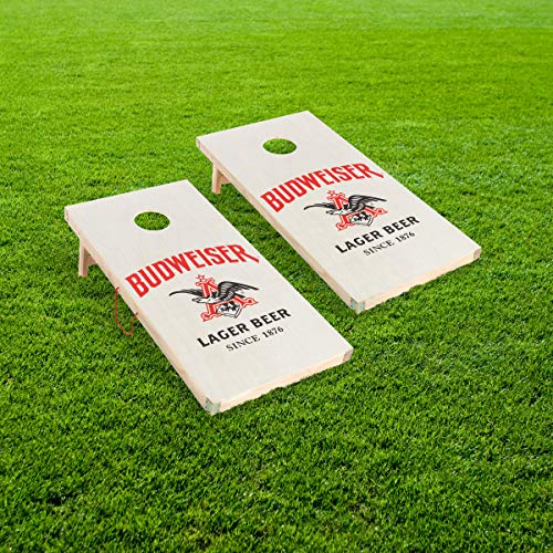 Budweiser Logo Cornhole Set – Complete Outdoor Lawn Game Set with 2 Regulation Size Boards, 8 Bags