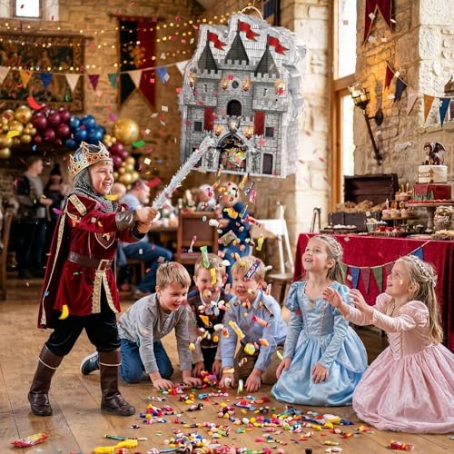 WERNNSAI Medieval Castle Piñata - Medieval Piñata with Blindfold and Bat for Kids Knight Birthday Party Decorations Gothic Castle Vampire Cosplay Halloween Party Supplies - style: Medieval Castle