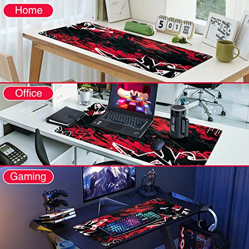 Canjoy Gaming Mouse Pad 31.5x15.8inch Extended XXL Large Mouse Pad Big Computer Keyboard Mouse Mat Desk Pad with Non-Slip & Rubber Base & Stitched Edge - color: Black Red
