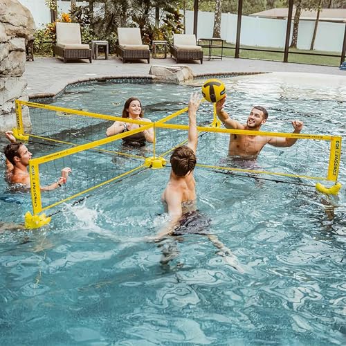 CROSSNET H2O Volleyball Pool Game - Four Square Net - Quick Assemble & Portable - Perfect Pool Toys for All Families W/Accessories
