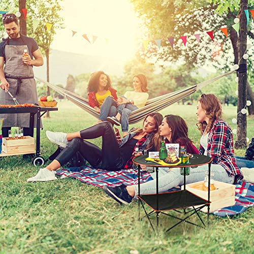 Camping Table Portable Folding Side Table with 4 Cup Holders | 600D Canvas & Steel Frame, Carry Case Included, For Outdoor Picnic, Beach, Games, Camp & Patio, Travel & Storage