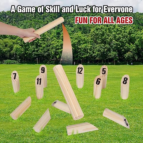Wooden Throwing Game Set, 12 Numbered Block Tossing Game with Wooden Box, Outdoor Backyard Game for Kids Adults Family, Floor Games for Lawn Beach Park