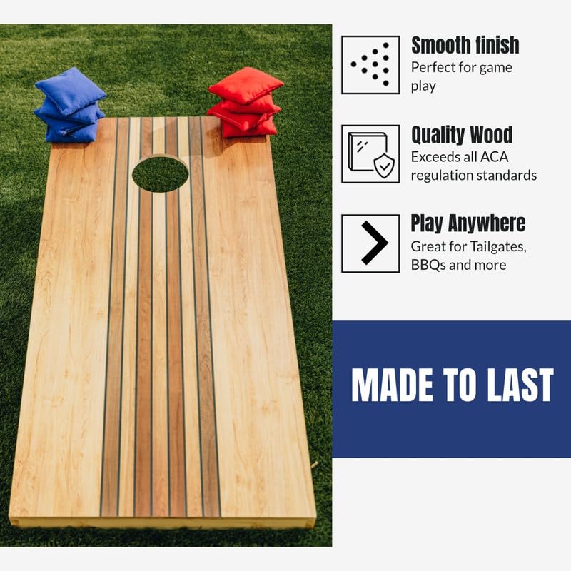 Tailgating Pros Cornhole Boards 4x2 Official Regulation Size – Wooden Design Cornhole Game Set with 8 Bean Bags, Carrying Case & Tote – Outdoor Tailgate Yard Game