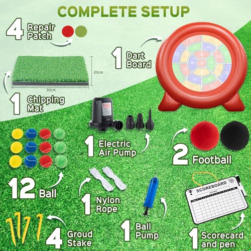 Giant Inflatable Dart Board Outdoor Soccer Golf Yard Games, Large Carnival Games for Kids Adults Family, Lawn Kick Darts, 65.3in Tall Throw Dartboard with Kick Balls & Electric Air Pump