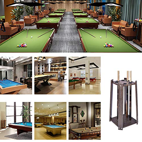 Home Pool Cue Holder Rack Billiards Pool Cue Rack - Ball Cue Rack Floor Stand, Snooker Cue Rack Holds 8 Pool Billiard Stick Freestanding, Dark Wood Grain, Billiard Bar Storage Rack
