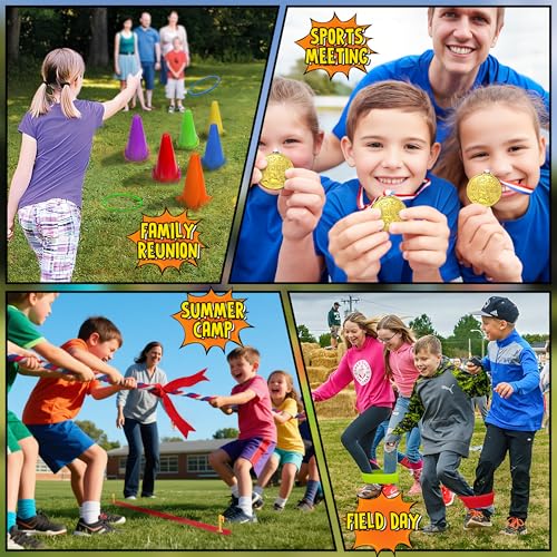LINAYE Field Day Games for Kids Adults, Outdoor Activities Carnival Lawn Yard Family Reunion Survivor Games Tug of War Rope, Potato Sack Race Bags, Ring Toss, Throw and Catch Ball for Birthday Party