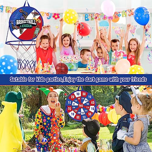 2 in 1 Basketball Hoop Indoor & outdoor with Dart Board for Kids,14" Foldable Dart Board with Sticky Balls and Mini Basketball Hoop, Party Birthday Gifts Toy for 2 3 4 5 6 7 8 9 10 Year Old Boys Girls