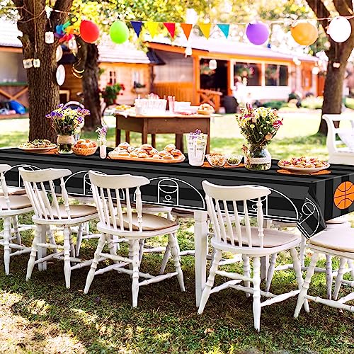 Mixweer 2 Pcs Basketball Plastic Tablecloth Birthday Party Decorations 54 x 108 Inch Basketball Field Rectangular Plastic Table Cover for Sports Theme Fan Sports Event Game Day Birthday Party Supplies