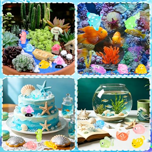 120PCS Luminous Mini Ocean Resin Animals 20 Style Glow in The Dark Tiny Sea Animal Figurines Miniature Plastic Animals Aquarium Decoration for DIY Crafts Fish Tank Potted Fairy Garden Dollhouse - style: 120Pcs-Ocean