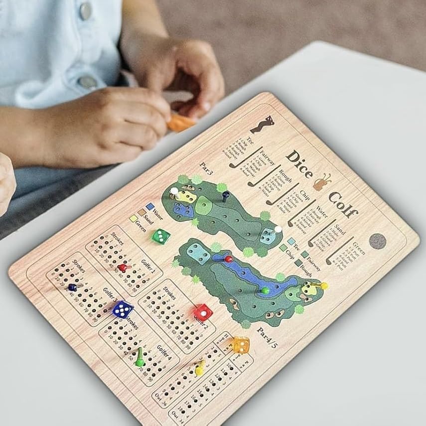 Golf Dice, Fun and Challenging Golf Dice, Wooden Tabletop Golf Dices, Perfect for Family Party Nights Holiday Parties.