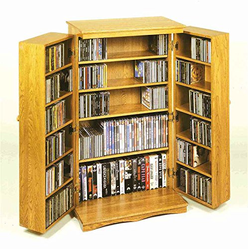 Leslie Dame Solid Oak Multimedia Storage Cabinet with Classic Mission Style Doors, Walnut - color: Walnut