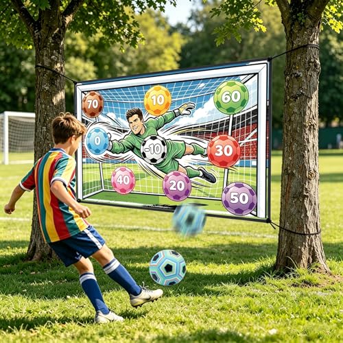 Sticky Soccer Ball Game Set for Kids, Indoor Outdoor Toss Soccer Goal Toy with Blindfold, Target Soccer Game for Backyard Family Play Fun Sports Birthday Party Favors Gifts for Boys Girls Ages 3-8