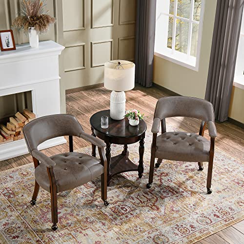 Set of 4 Dining Chair with Casters, Accent Captains Chairs with Wheels & Arms,Wheeled Roller Wood Chairs for Kitchen & Game Poker Table,Cherry&Dark Brown 1533DK(NO Table!) - color: Cherry&dark Brown
