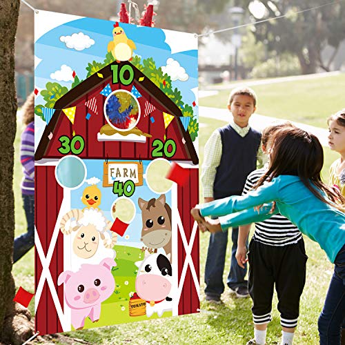 Farm Animals Toss Game with 3 Nylon Bean Bags, Indoor and Outdoor Farm Animals Party Game for Kids and Adults, Farmer Theme Birthday Party Decorations and Supplies